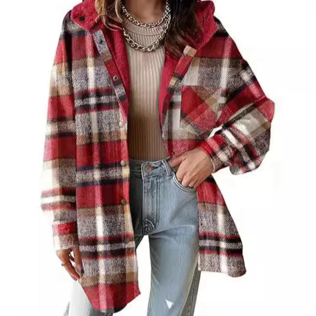 Women’s Relaxed Fit Hooded Plaid Jacket