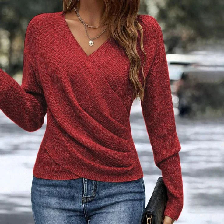 Women's Knitted Long Sleeve V-Neck Sweater