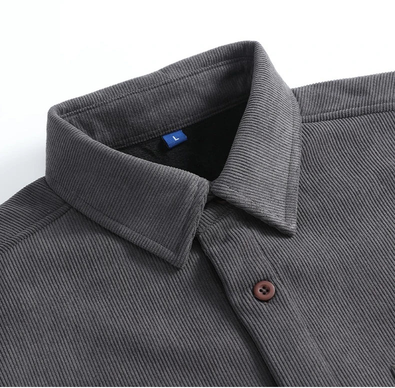 Men’s Fleece-Lined Thermal Weave Mandarin-Collar Shirt