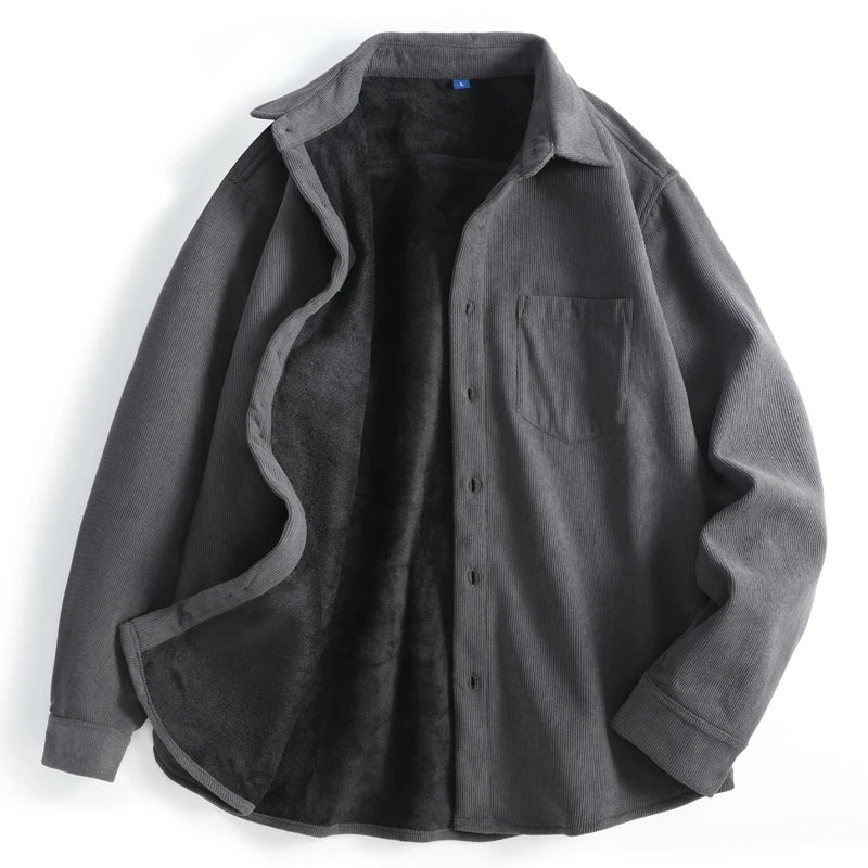 Men’s Fleece-Lined Thermal Weave Mandarin-Collar Shirt