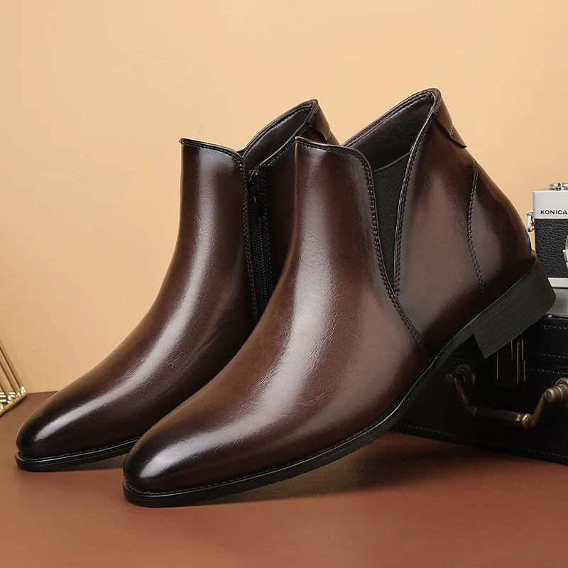 Men’s Glossy Leather Side-Zip Cushioned Ankle Boots