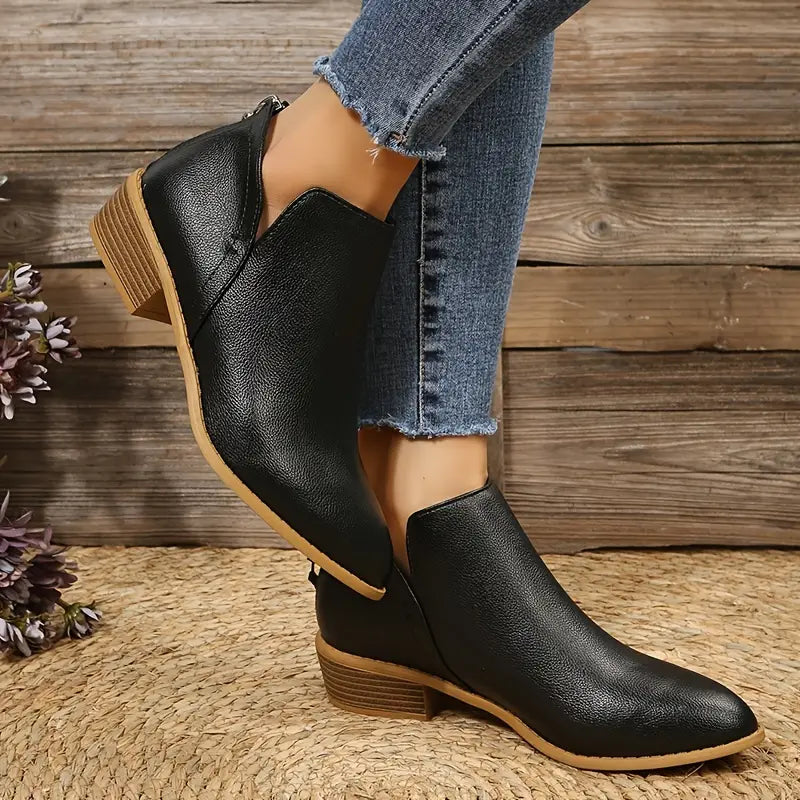 V-Cut Chic Chunky Heel Boots for Women