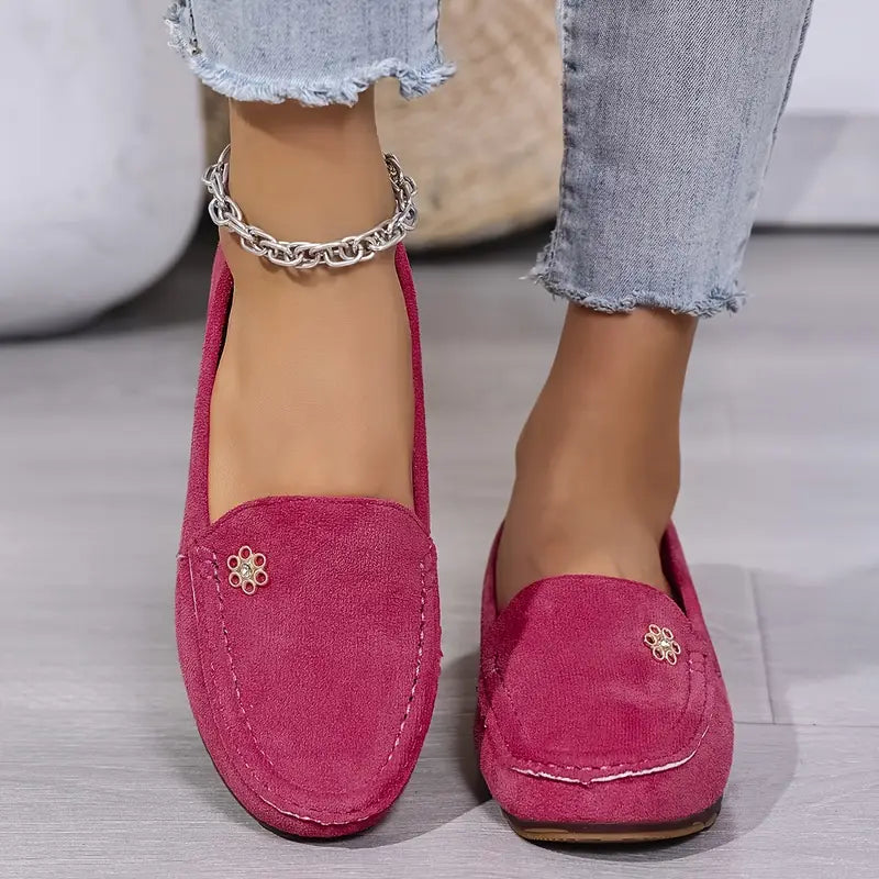 Plus Size Flannel Loafers - Slip-On with Metal Buckle