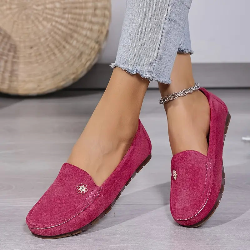 Plus Size Flannel Loafers - Slip-On with Metal Buckle