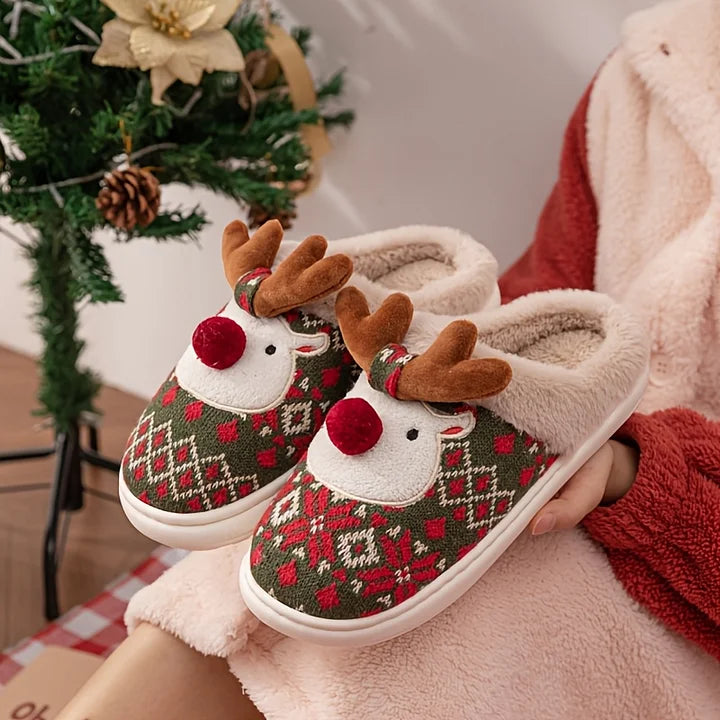 Christmas Reindeer Fleece-Lined Slippers