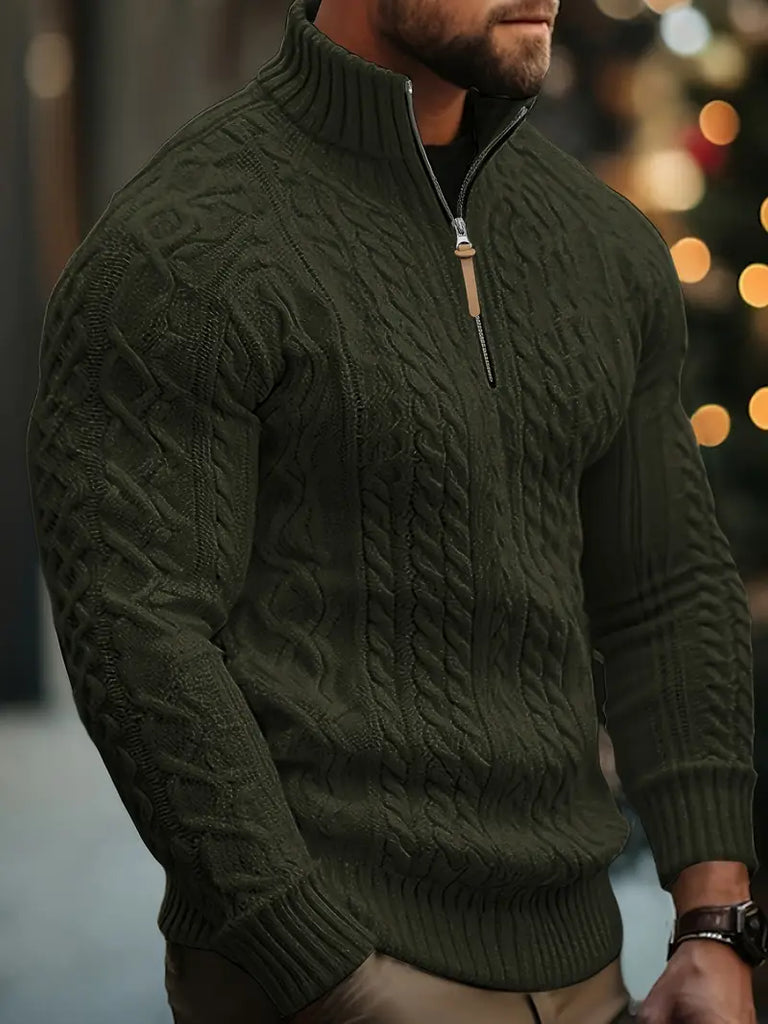 Men’s Knitted Half-Zip Sweater with Stand-Up Collar