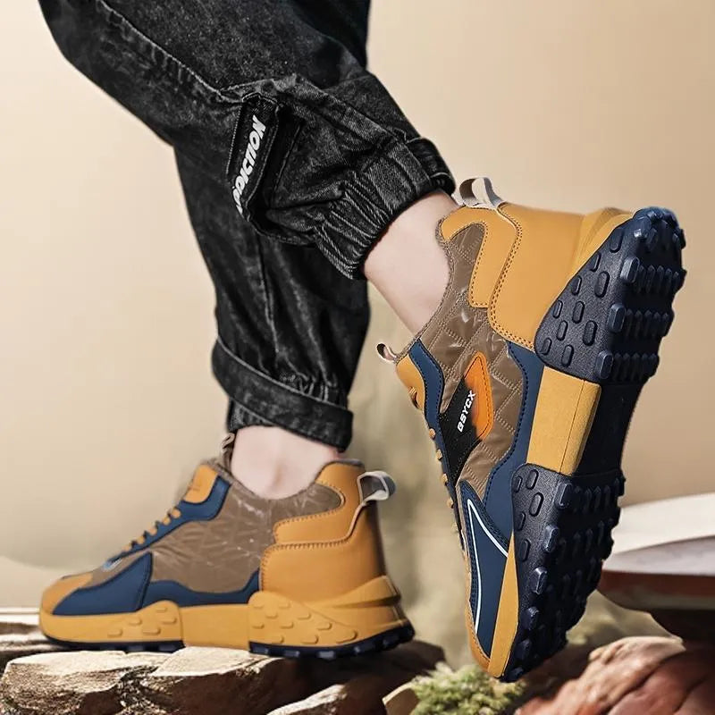 Men’s Waterproof Mid-Top Winter Walking Shoes with Velvet Lining