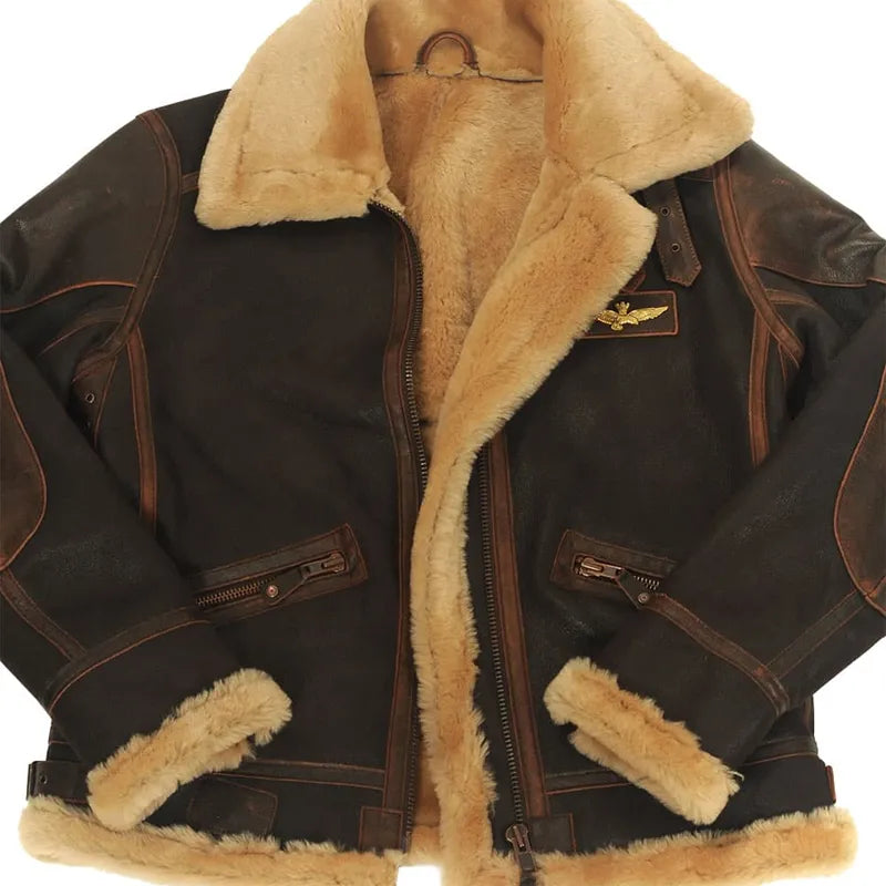 Men's Autumn & Winter Brown Lapel Zipper Pocket Leather Jacket