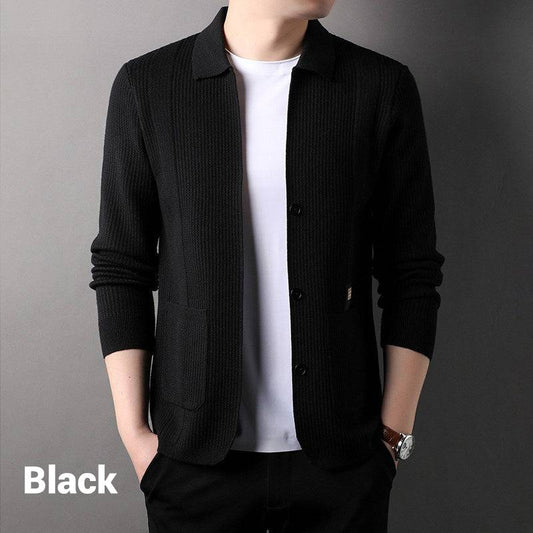 Men’s Striped Lapel Knit Longline Coat
