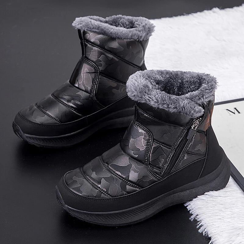 Men’s Easy-Zip Fur-Lined Waterproof Puffer Snow Boots
