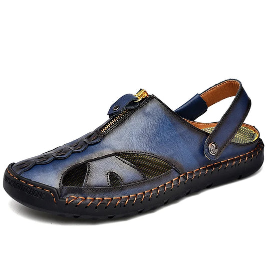 Men's Premium Leather Sandals - Arch Support & Waterproof