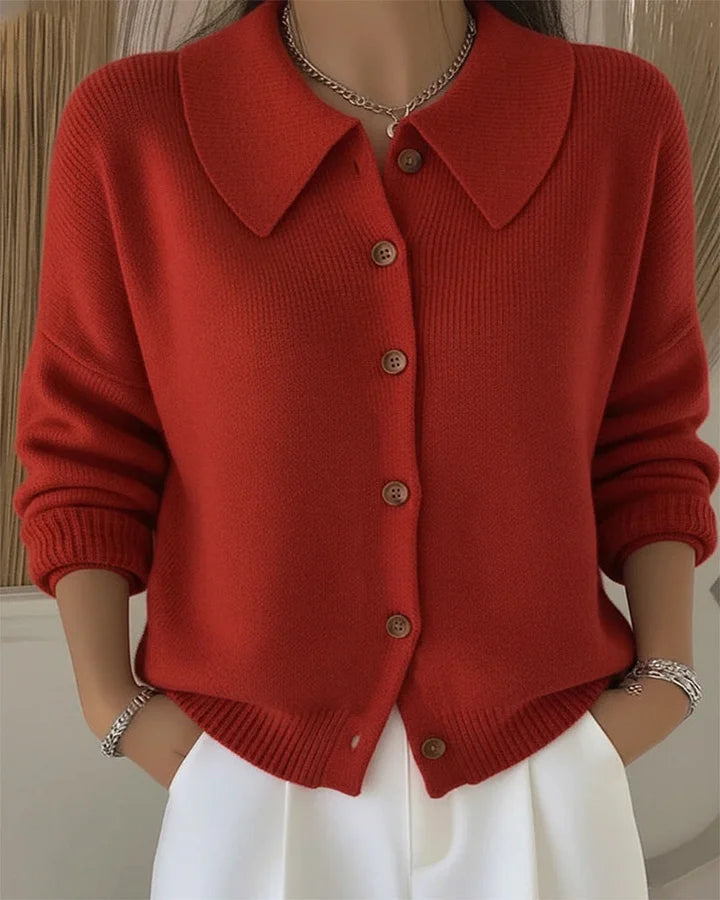 Women’s Solid Colour Collared Button Knit Sweater