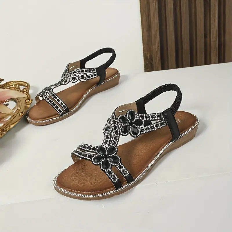 Women's Floral Rhinestone Flat Sandals