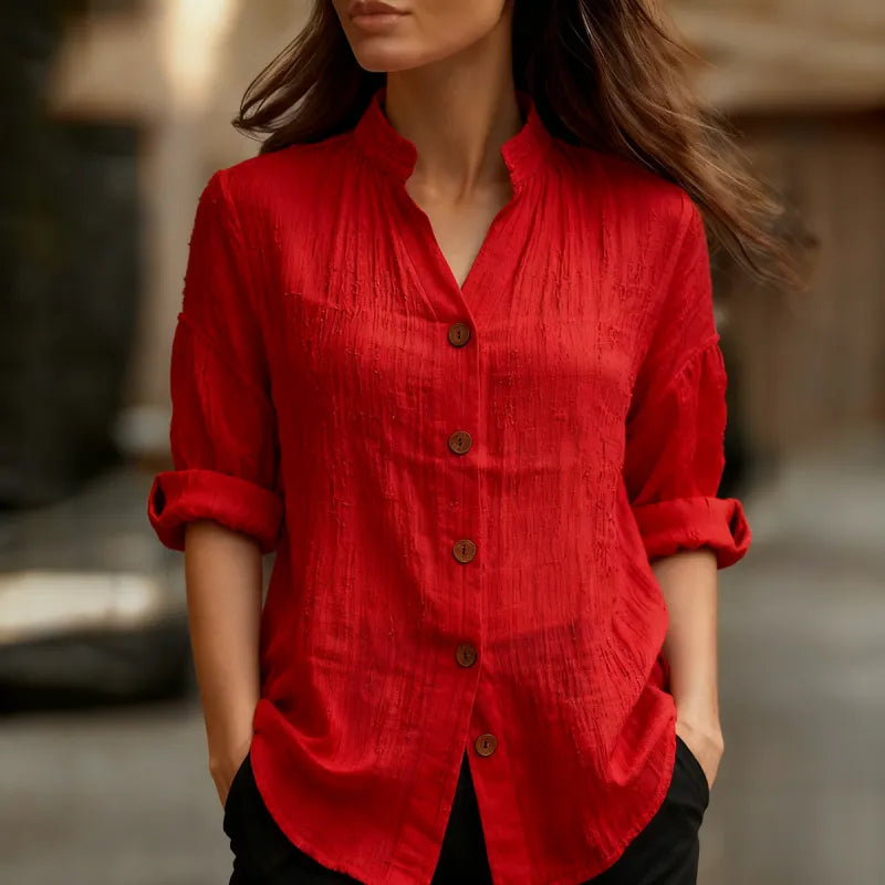 Women’s Solid Colour Button Front Casual Shirt Blouse