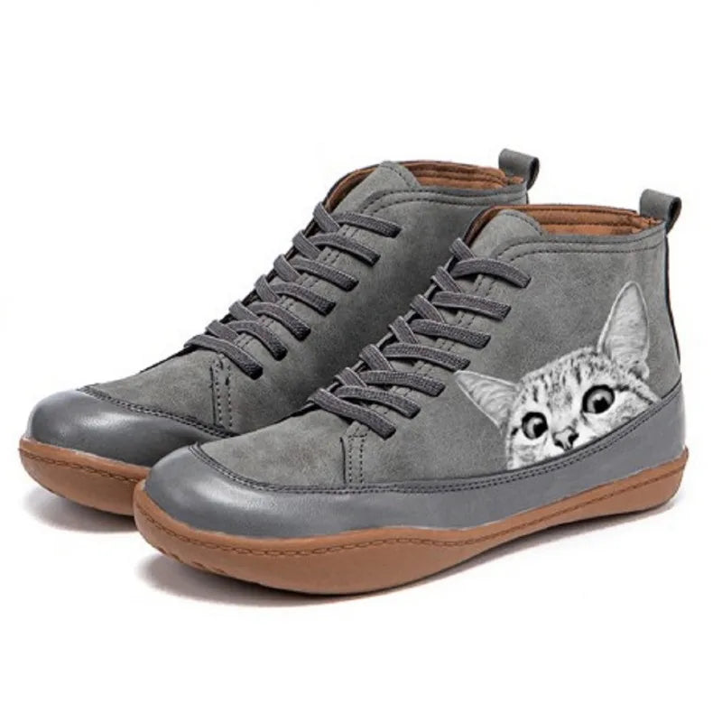 Women's Purrfect Cat Lover Leather Ankle Boots
