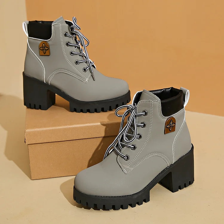 Women's Classic Leather Lace-Up Platform Boots