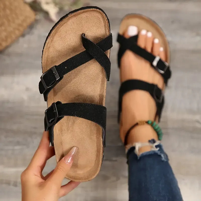 Womens Strappy Slip-On Slippers