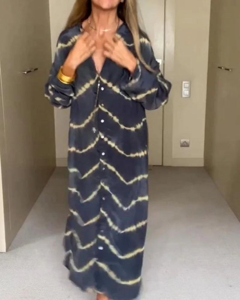 Women’s Boho Stripe Long-Sleeve V-Neck Maxi Dress