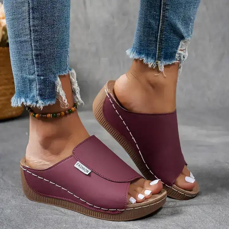 Comfortable Arch Support Slides - Women's Solid Color Sandals - Breathable