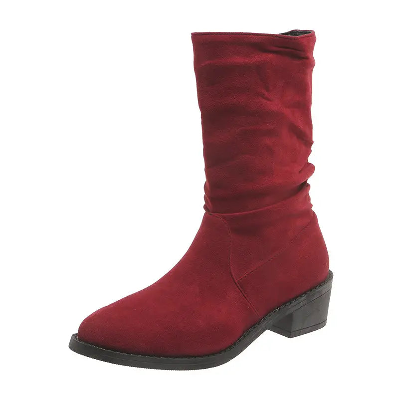 Women’s Soft Suede Look Mid Calf Slouch Boots