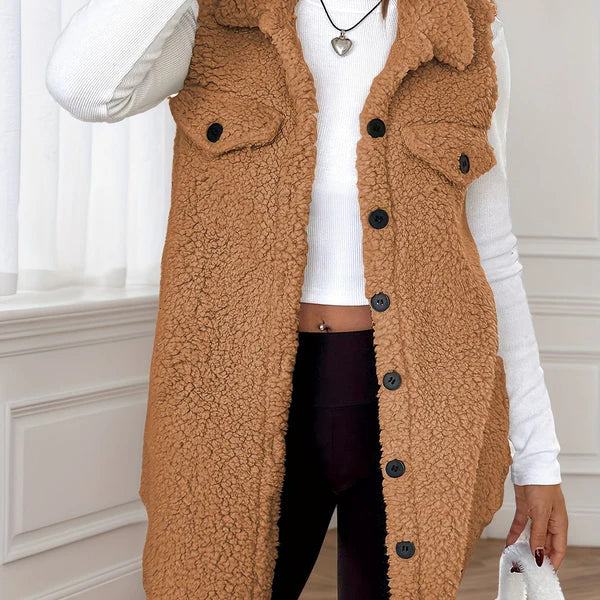Women’s Longline Button-Up Cosy Fleece Vest