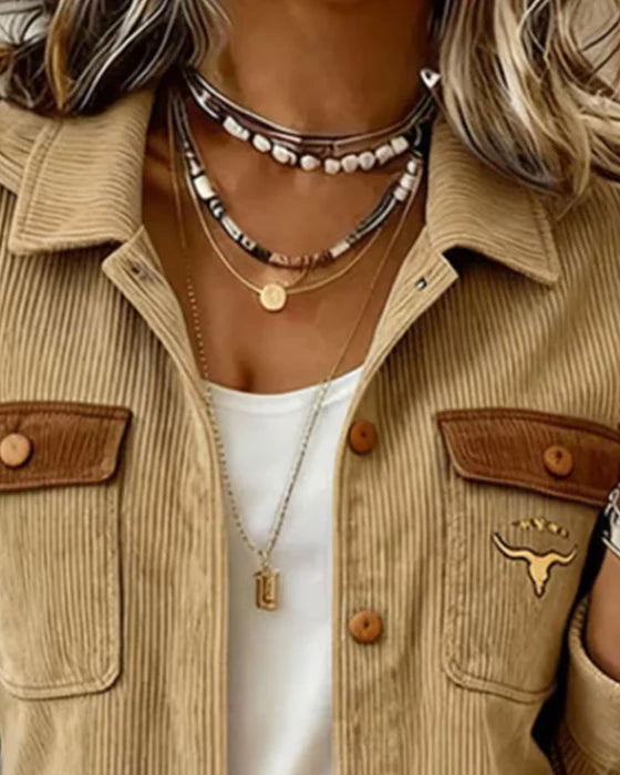 Women's Corduroy Lapel Button-Up Jacket