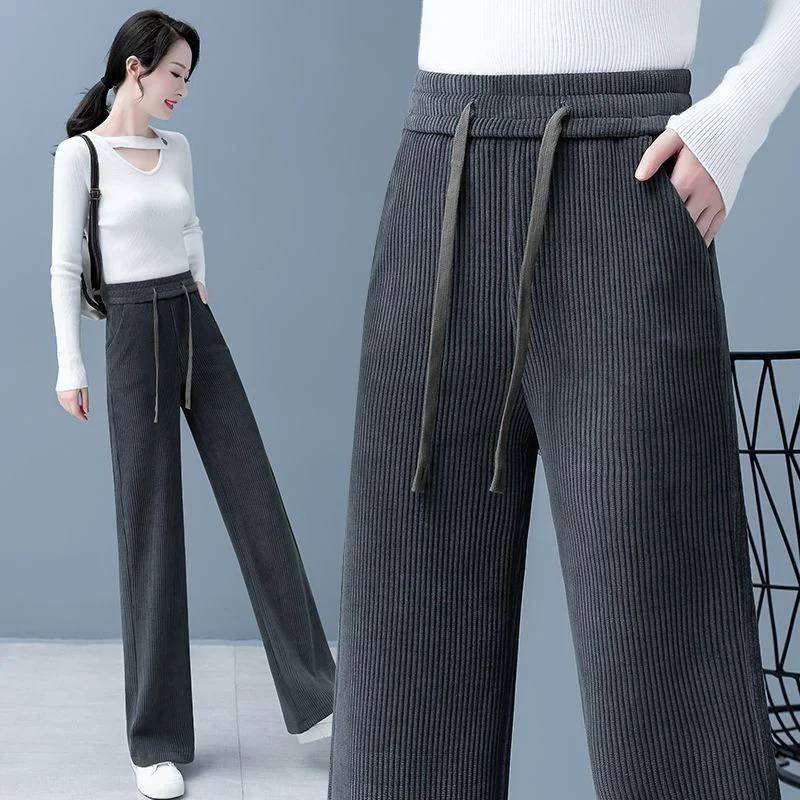 Women’s Ribbed Velvet Wide-Leg Drawstring Trousers