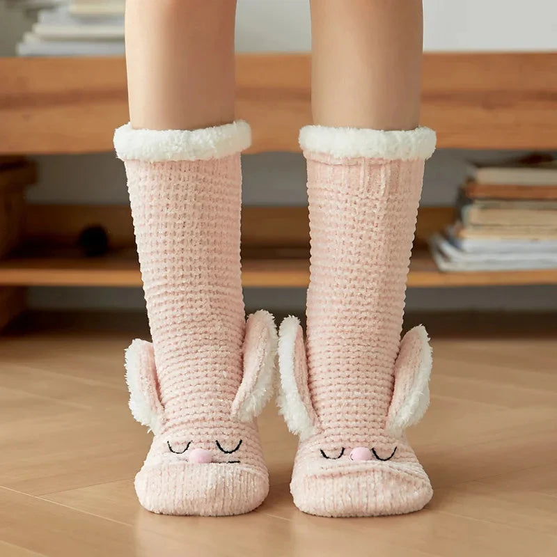 Women’s 3D Bunny Fleece-Lined Non-Slip Home Socks