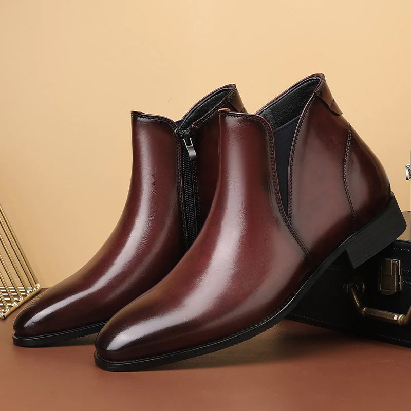Men’s Glossy Leather Side-Zip Cushioned Ankle Boots