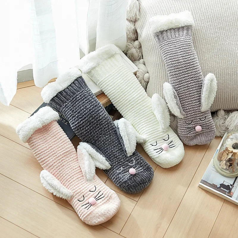 Women’s 3D Bunny Fleece-Lined Non-Slip Home Socks