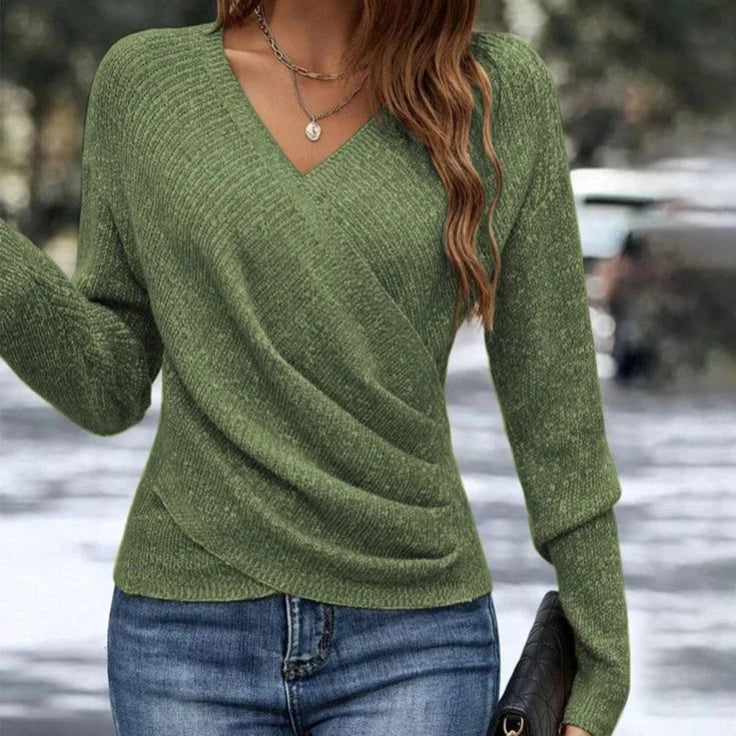 Women's Knitted Long Sleeve V-Neck Sweater