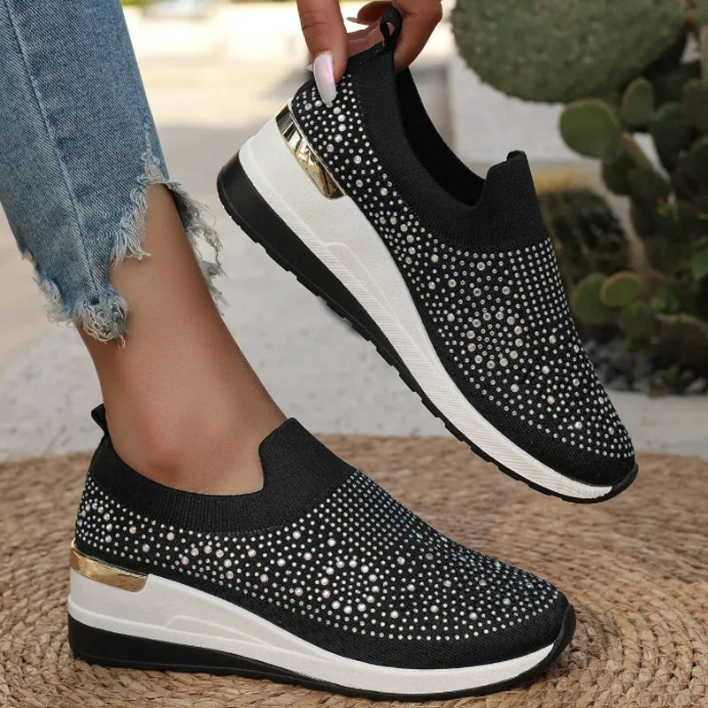 Rhinestone Slip-on Casual Mesh Fabric Trainers For Women