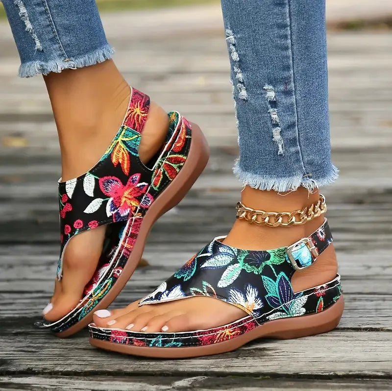 Embroidered Orthopedic Wedge Sandals