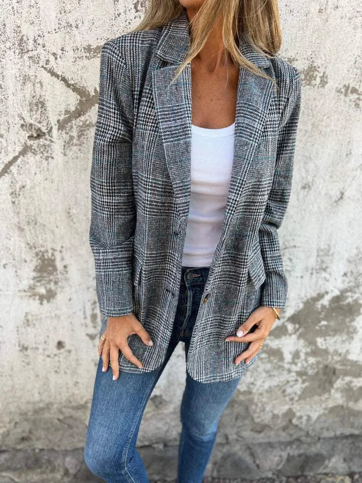 Women’s Checked Cotton Lapel Layering Jacket