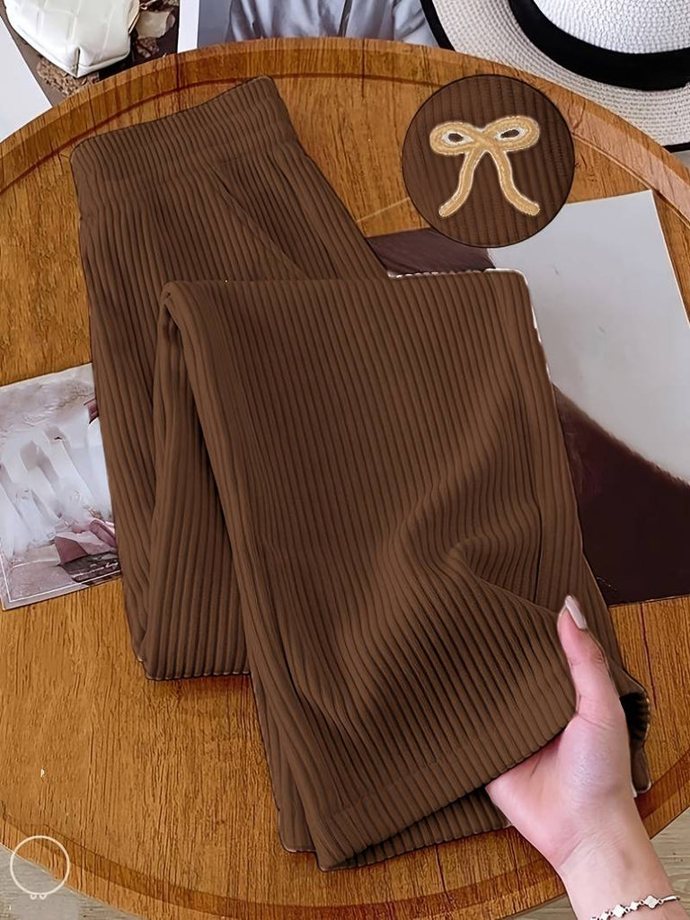 Women’s Ribbed Corduroy Straight-Leg Joggers with Bow Detail