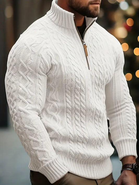Men’s Knitted Half-Zip Sweater with Stand-Up Collar