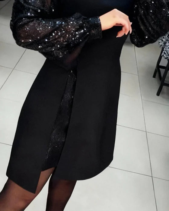 Women’s Puff-Sleeve Patchwork Shift Dress