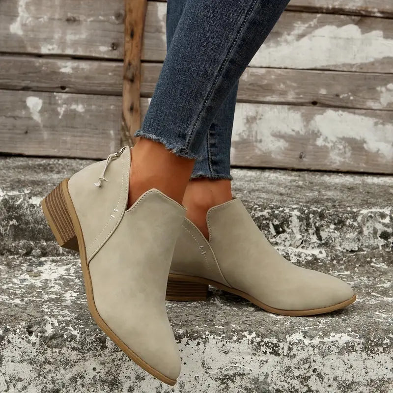 V-Cut Chic Chunky Heel Boots for Women