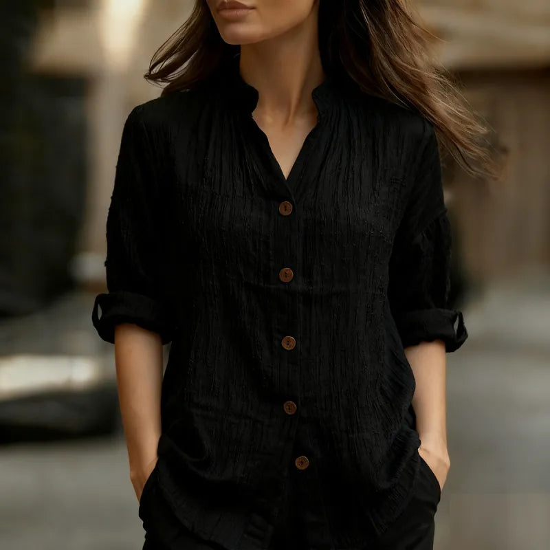 Women’s Solid Colour Button Front Casual Shirt Blouse