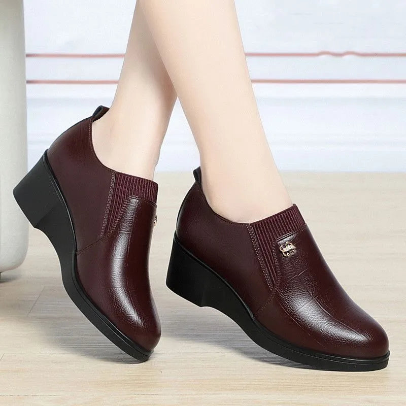 Women's Solid-Colour Fashion Wedge Orthopaedic Leather Shoes