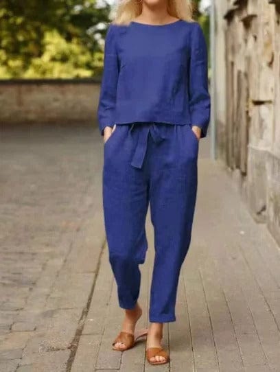 Women’s Linen-Cotton Two-Piece Set – Blouse & Trousers