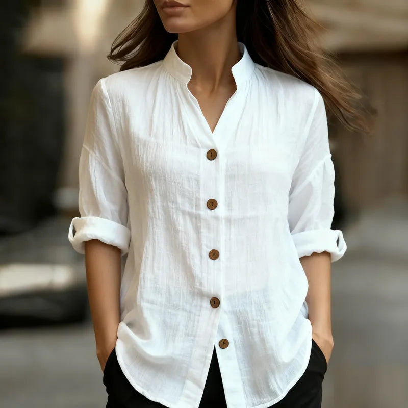Women’s Solid Colour Button Front Casual Shirt Blouse