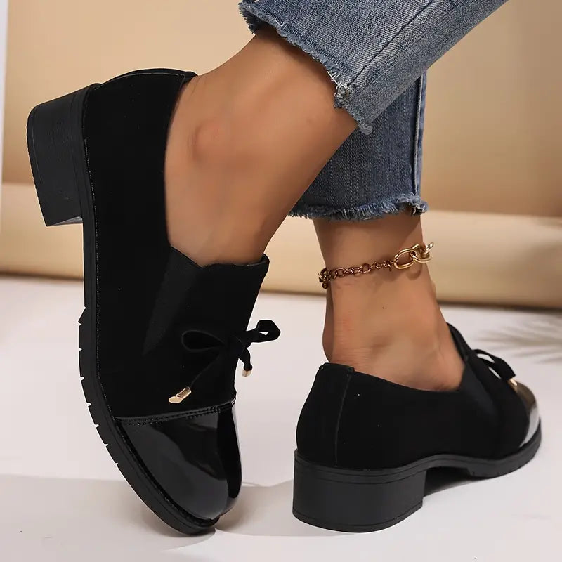 Women's Bowknot Decor Chunky Heel Loafers