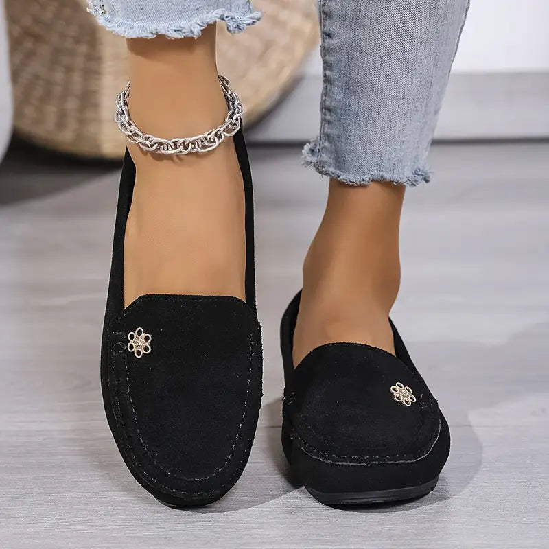 Plus Size Flannel Loafers - Slip-On with Metal Buckle