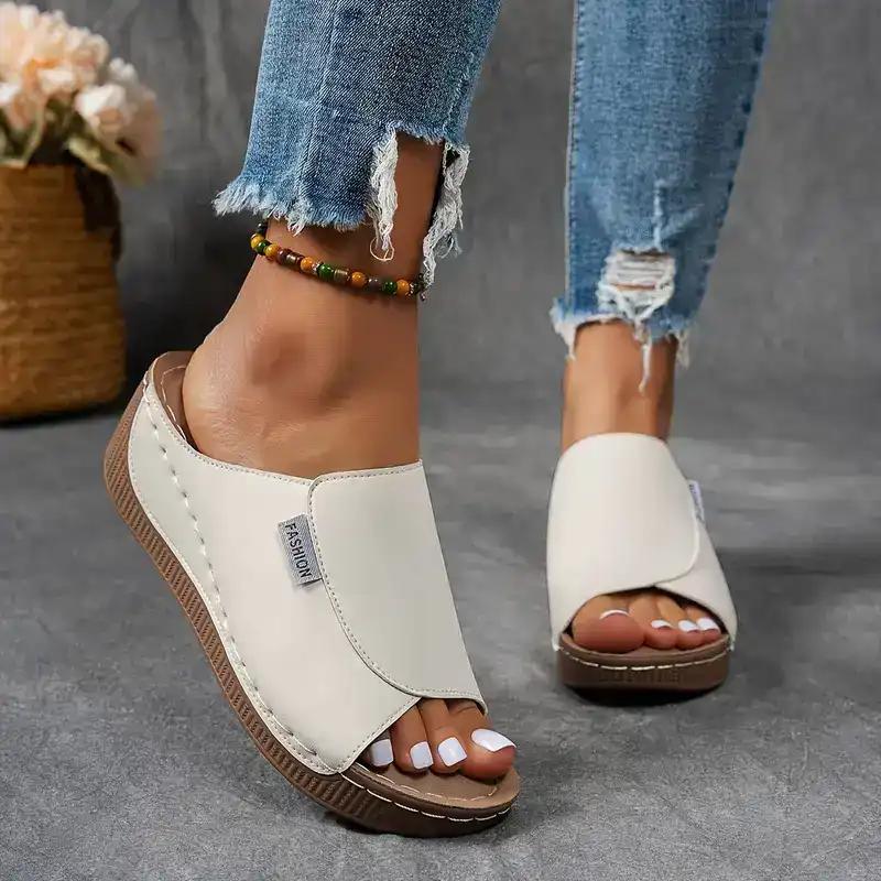 Comfortable Arch Support Slides - Women's Solid Color Sandals - Breathable