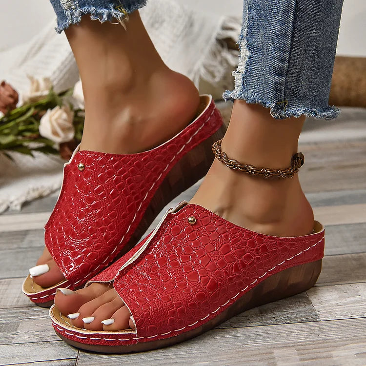 Peep Toe Slip on Wedge Sandals for Women