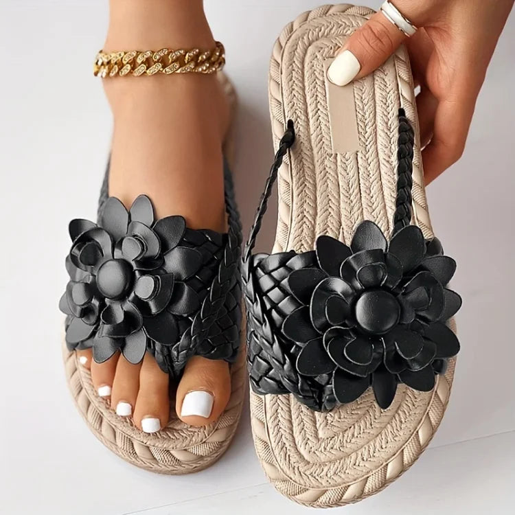 Women's Elegant Rhinestone Flower Flat Sandals