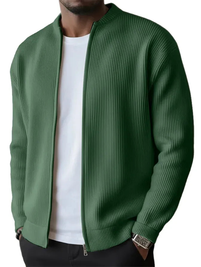 Men’s Ribbed Stand Collar Waffle Knit Button-Up Cardigan Jacket