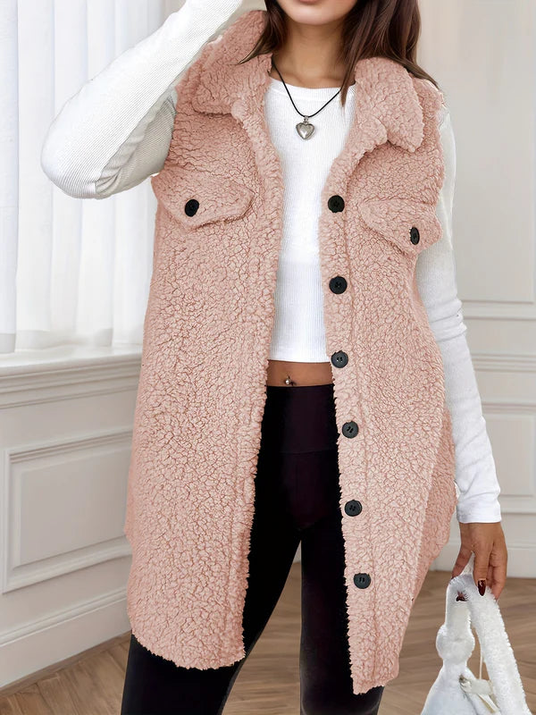 Women’s Longline Button-Up Cosy Fleece Vest