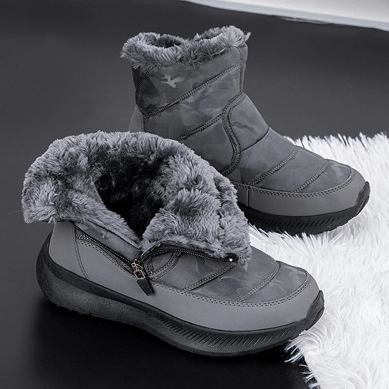 Men’s Fur-Lined Easy-Zip Waterproof Puffer Snow Boots